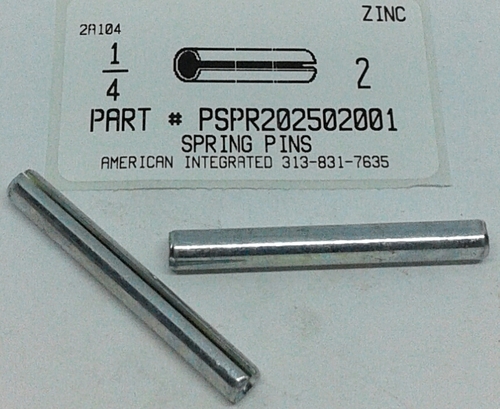 1/4X2 SLOTTED SPRING PIN STEEL ZINC PLATED