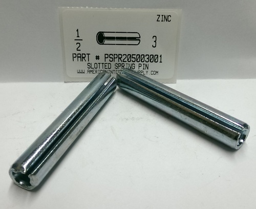 1/2X3 SLOTTED SPRING PIN STEEL ZINC PLATED