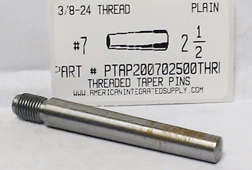 #7X2-1/2 3/8-24 THREAD TAPER PIN STEEL PLAIN .407" LARGE END DIAMETER