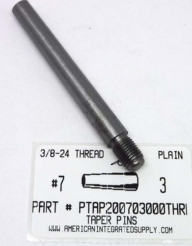 #7X3 3/8-24 THREAD TAPER PIN STEEL PLAIN .407" LARGE END DIAMETER