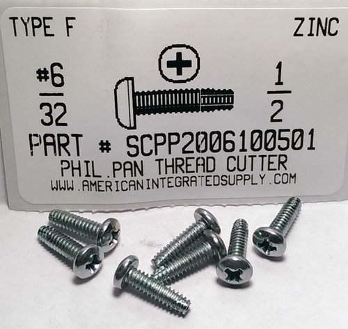 #6-32X1/2 PAN HEAD PHILLIPS THREAD CUTTING SCREW