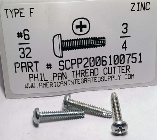 #6-32X3/4 PAN HEAD PHILLIPS THREAD CUTTING SCREW