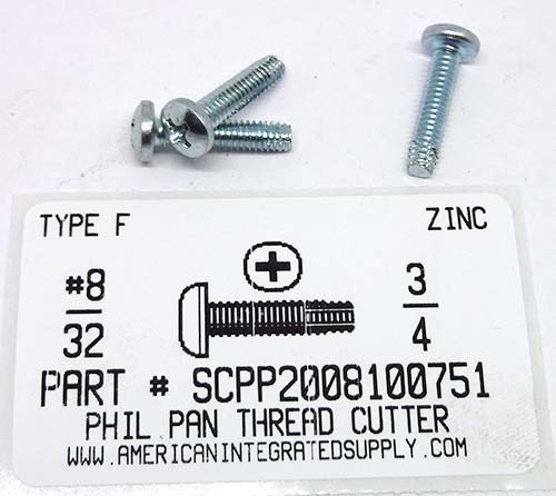 #8-32X3/4 PAN HEAD PHILLIPS THREAD CUTTING SCREW