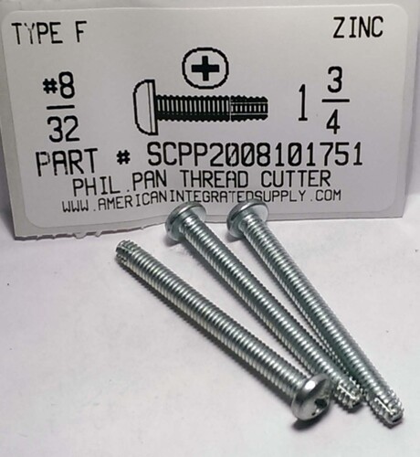 #8-32X1-3/4 PAN HEAD PHILLIPS THREAD CUTTING SCREW TYPE F STEEL ZINC PLATED (DISCONTINUED)