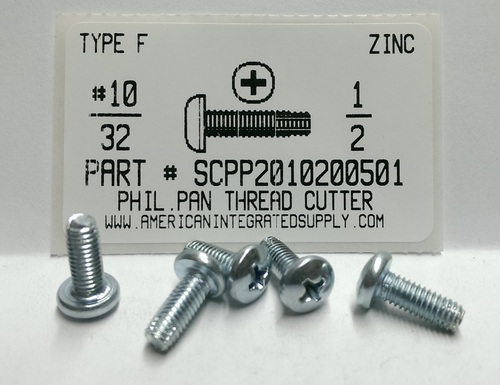 #10-32X1/2 PAN HEAD PHILLIPS THREAD CUTTING SCREW