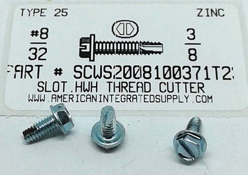 #8-32X3/8 HEX WASHER HEAD SLOTTED THREAD CUTTING SCREW TYPE 23 STEEL ZINC