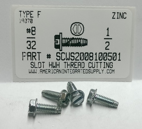 #8-32X1/2 HEX WASHER HEAD SLOTTED THREAD CUTTING SCREW