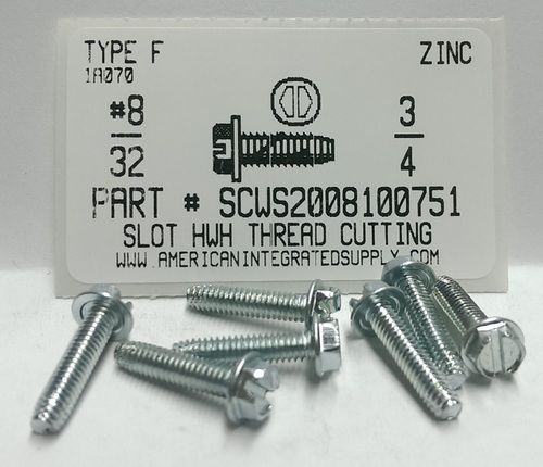 #8-32X3/4 HEX WASHER HEAD SLOTTED THREAD CUTTING SCREW