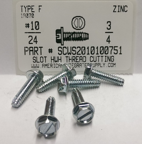 #10-24X3/4 HEX WASHER HEAD SLOTTED THREAD CUTTING SCREW