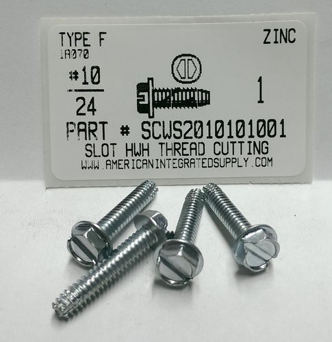 #10-24X1 HEX WASHER HEAD SLOTTED THREAD CUTTING SCREW