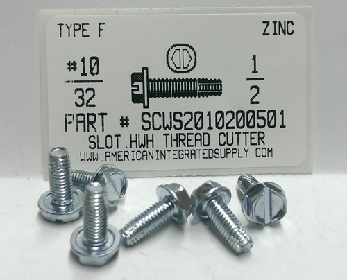 #10-32X1/2 HEX WASHER HEAD SLOTTED THREAD CUTTING SCREW