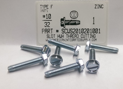 #10-32X1 HEX WASHER HEAD SLOTTED THREAD CUTTING SCREW