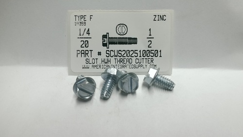 1/4-20X1/2 HEX WASHER HEAD SLOTTED THREAD CUTTING SCREW