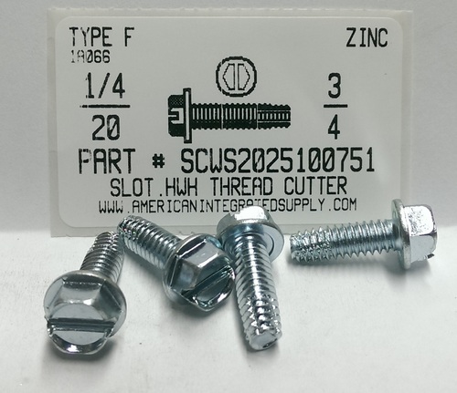 1/4-20X3/4 HEX WASHER HEAD SLOTTED THREAD CUTTING SCREW