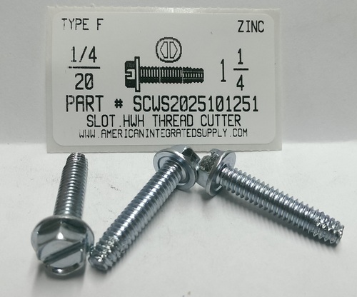 1/4-20X1-1/4 HEX WASHER HEAD SLOTTED THREAD CUTTING SCREW