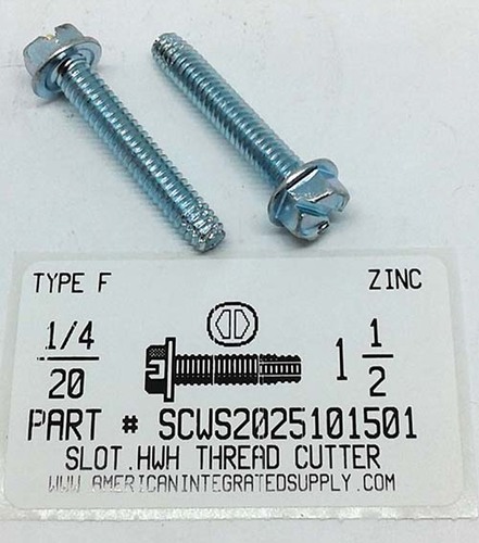 1/4-20X1-1/2 HEX WASHER HEAD SLOTTED THREAD CUTTING SCREW