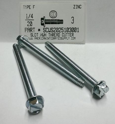 1/4-20X3 HEX WASHER HEAD SLOTTED THREAD CUTTING SCREW