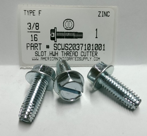 3/8-16X1 HEX WASHER HEAD SLOTTED THREAD CUTTING SCREW