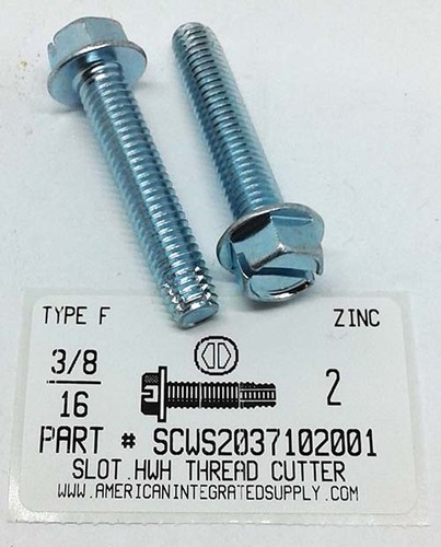 3/8-16X2 HEX WASHER HEAD SLOTTED THREAD CUTTING SCREW