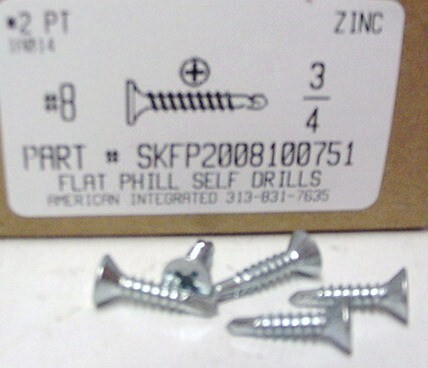 #8X3/4 FLAT HEAD PHILLIPS SELF DRILLING SCREW #2 POINT STEEL ZINC PLATED