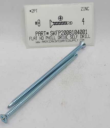 #8X4 FLAT HEAD PHILLIPS SELF DRILLING SCREW #2 POINT STEEL ZINC PLATED