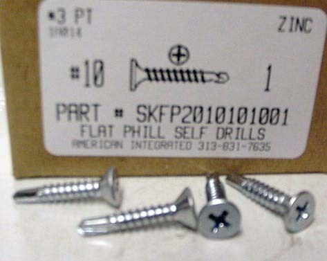 #10X1 FLAT HEAD PHILLIPS SELF DRILLING SCREW #3 POINT STEEL ZINC PLATED