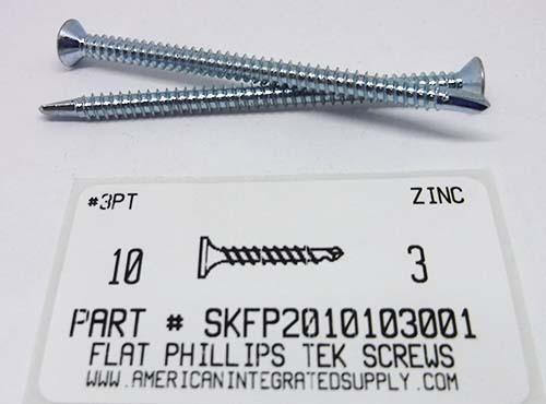 #10X3 FLAT HEAD PHILLIPS SELF DRILLING SCREW #3 POINT  STEEL ZINC PLATED