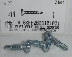 #14X1 FLAT HEAD PHILLIPS SELF-DRILLING SCREW #3 POINT STEEL ZINC PLATED