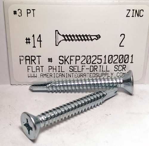 #14X2 FLAT HEAD PHILLIPS SELF-DRILLING SCREW #3 POINT  STEEL ZINC PLATED