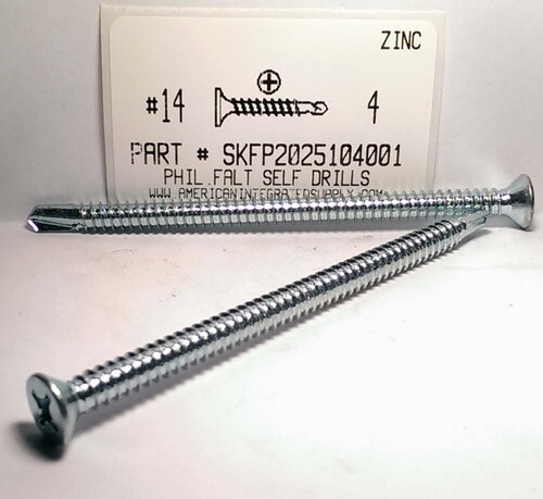 #14X4 FLAT HEAD PHILLIPS SELF-DRILLING SCREW #3 POINT STEEL ZINC PLATED