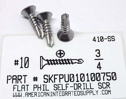 #10X3/4 FLAT HEAD PHILLIPS SELF DRILLING SCREW 410 STAINLESS STEEL