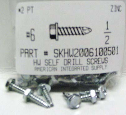 #6X1/2 HEX WASHER HEAD SELF DRILLING SCREW #2 POINT STEEL ZINC PLATED