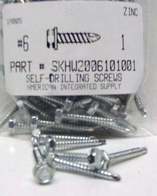 #6X1 HEX WASHER HEAD SELF DRILLING SCREW #2 POINT STEEL ZINC PLATED