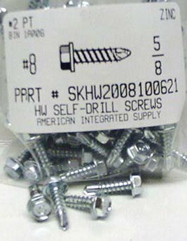 #8X5/8 HEX WASHER HEAD SELF DRILLING SCREW #2 POINT STEEL ZINC PLATED