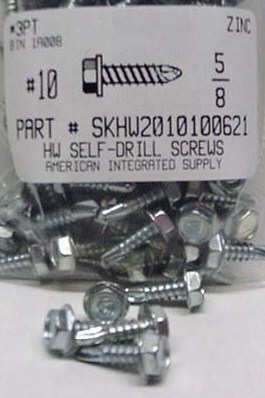 #10X5/8 HEX WASHER HEAD SELF DRILLING SCREW #3 POINT STEEL ZINC PLATED