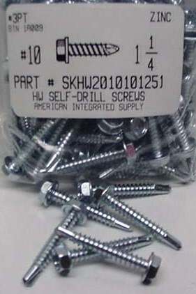 #10X1-1/4 HEX WASHER HEAD SELF DRILLING SCREW #3 POINT STEEL ZINC PLATED