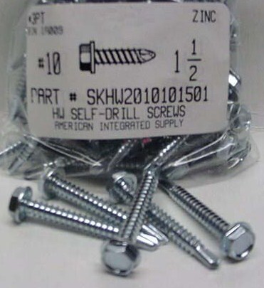 #10X1-1/2 HEX WASHER HEAD SELF DRILLING SCREW #3 POINT STEEL ZINC PLATED