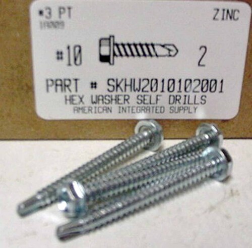 #10X2 HEX WASHER HEAD SELF DRILLING SCREW #3 POINT STEEL ZINC PLATED