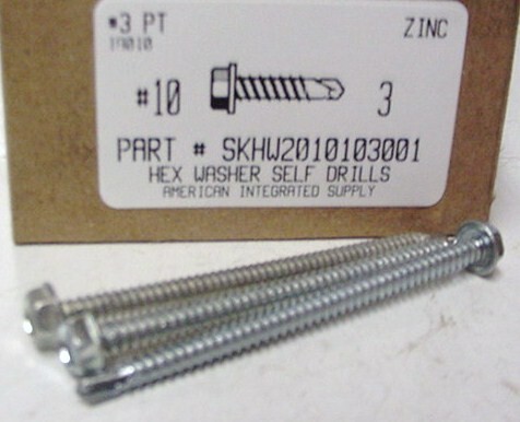 #10X3 HEX WASHER HEAD HEAD SELF DRILING SCREW #3 POINT STEEL ZINC PLATED