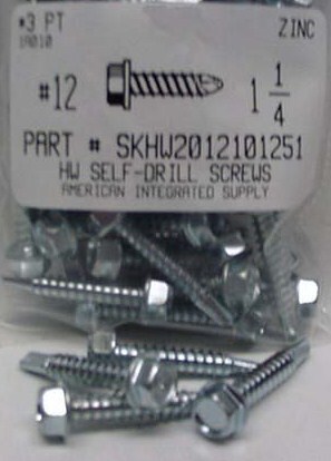 #12X1-1/4 HEX WASHER HEAD SELF DRILLING SCREW #3 POINT STEEL ZINC PLATED