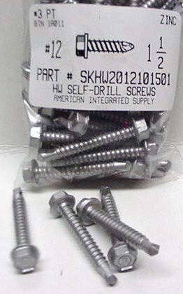 #12X1-1/2 HEX WASHER HEAD SELF DRILLING SCREW #3 POINT STEEL ZINC PLATED