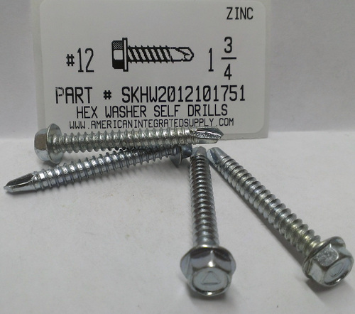 #12X1-3/4 HEX WASHER HEAD SELF DRILLING SCREW #3 POINT STEEL ZINC PLATED