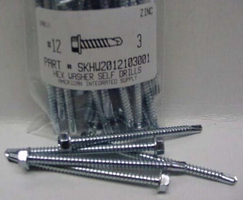 #12X3 HEX WASHER HEAD HEAD SELF DRILLING SCREW #3 POINT STEEL ZINC PLATED