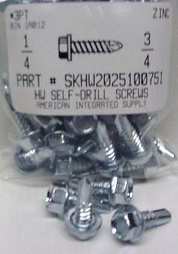 #14X3/4 HEX WASHER HEAD SELF DRILLING SCREW #3 POINT STEEL ZINC PLATED