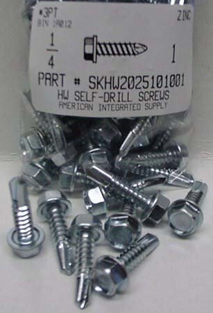 #14X1 HEX WASHER HEAD SELF DRILLING SCREW #3 POINT STEEL  ZINC PLATED