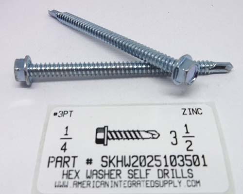 #14X3-1/2 HEX WASHER HEAD SELF DRILLING SCREW #3 POINT STEEL ZINC PLATED