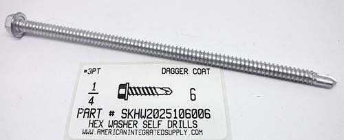 #14X6 HEX WASHER HEAD SELF DRILLING SCREW #3 POINT STEEL ZINC