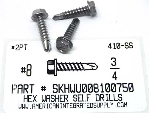 #8X3/4 HEX WASHER HEAD SELF-DRILLING SCREW #2 POINT 410 STAINLESS STEEL