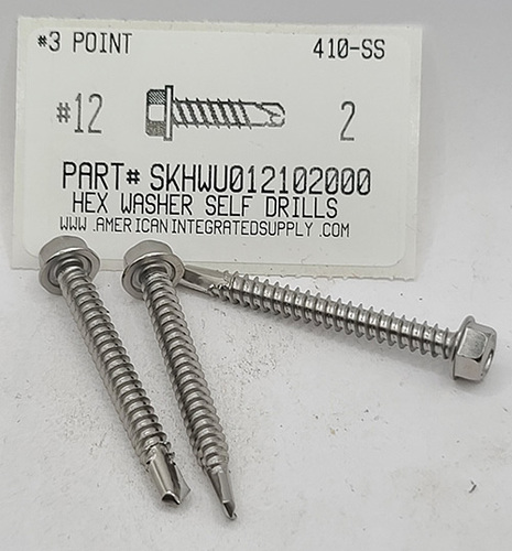 #12X2 HEX WASHER HEAD HEAD SELFDRILLING SCREW #3 POINT 410 STAINLESS STEEL