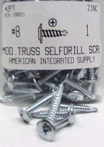 #8X1 MODIFIED TRUSS HEAD PHILLIPS K-LATH SELF DRILLING SCREW #2 POINT  STEEL ZINC PLATED